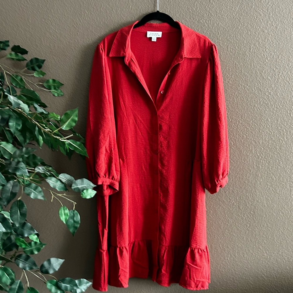 Tahari Arthur S Levine | Women's Collar Shirt Dress Drop Waist Buttons